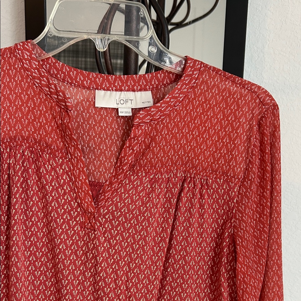 LOFT Rust-Red Printed Split-Neck Tunic